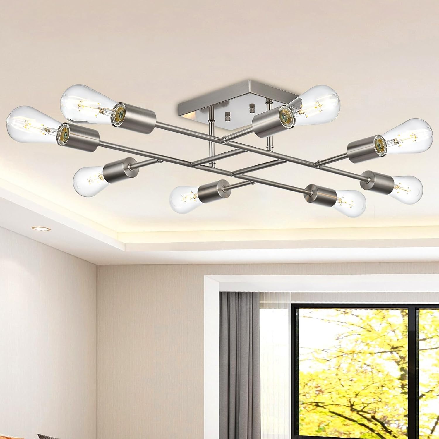 TULUCE 8 Light Modern Ceiling Light Vintage Metal Brushed Nickel